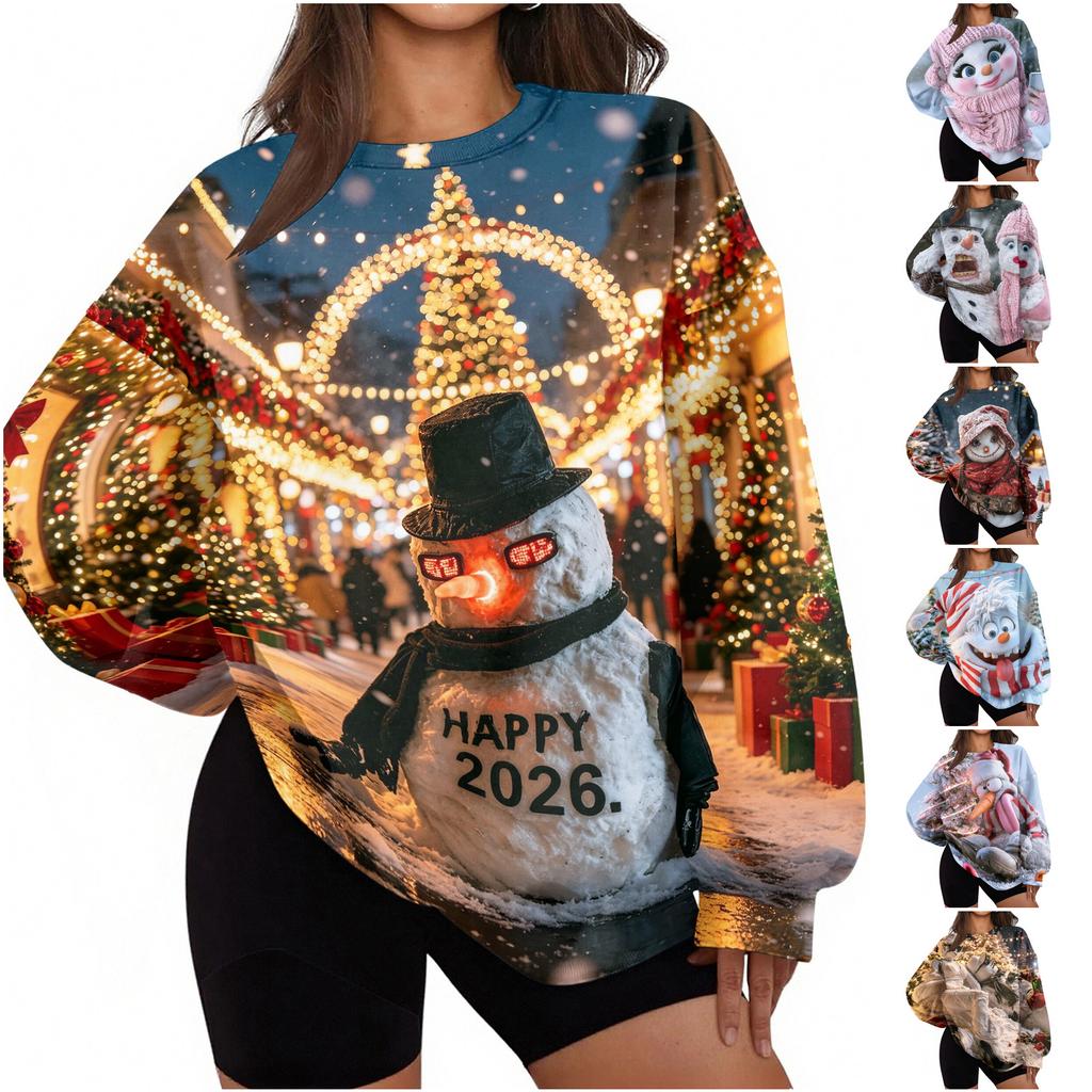 Women's Trendy Christmas Print Crewneck Sweatshirt Lightweight Casual Holiday Pullover