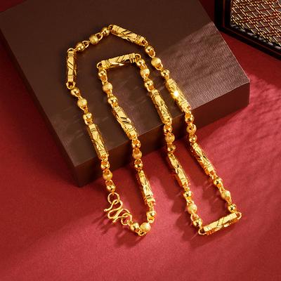 Gold Necklace Men's Hexagonal Buddha Beads Boss Chain Does Not Fade for A Long Time Copper Alloy Necklace