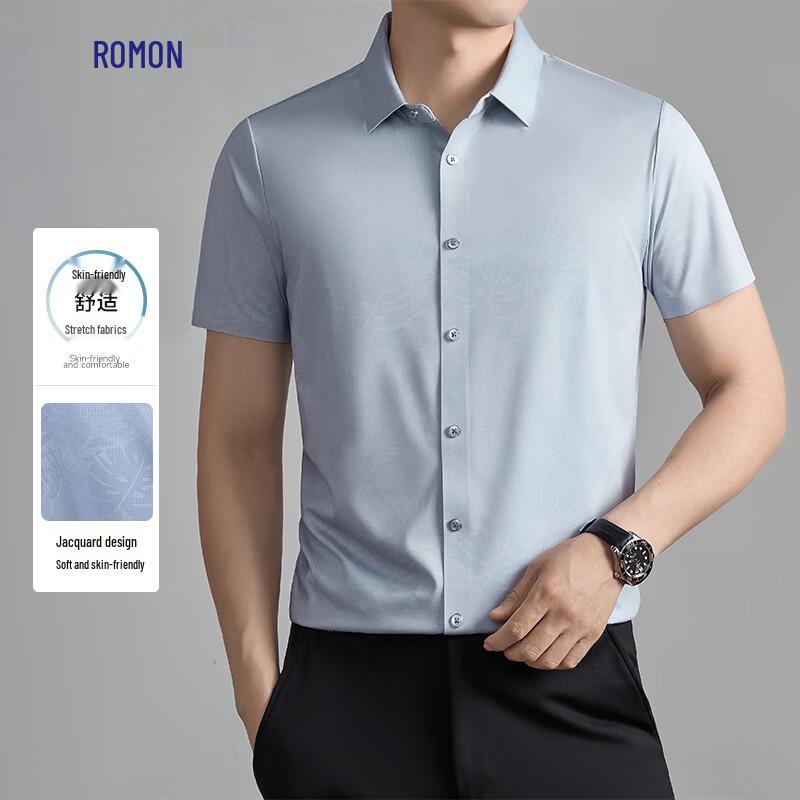 Luomeng Men s Jacquard Casual Short-Sleeve Cardigan Shirt L