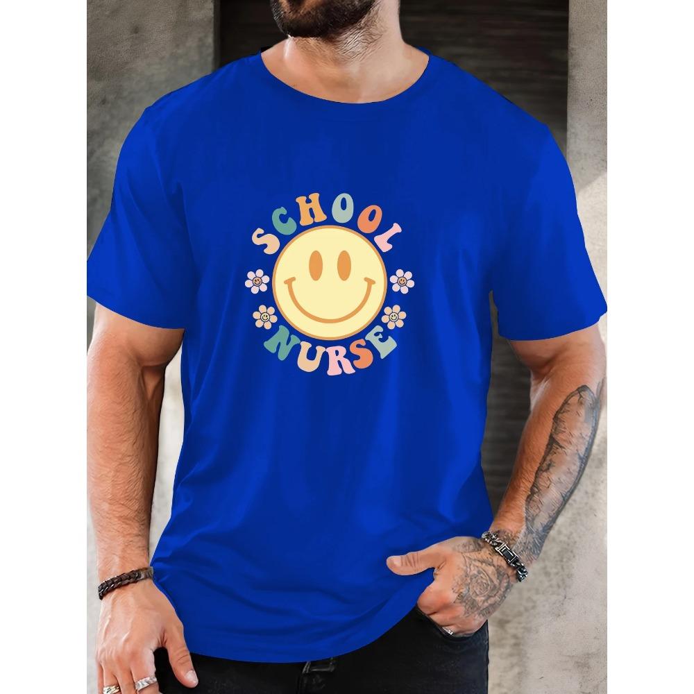 Male School Nurse Pattern Summer Casual Crew Neck Short T-Shirt