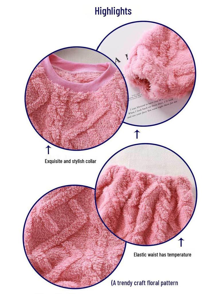 Puszysty żakardowy flanelowy zestaw: Dwuczęściowy strój domowy dla dziewczynki