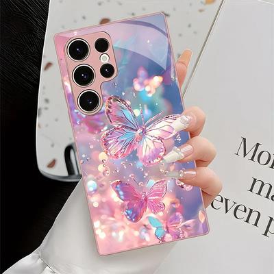 Beautiful Butterfly Metallic Glass Phone Case Suitable for Samsung Galaxy S26 S25 S24 S22 S21 S20 FE/Ultra/Plus Anti Drop