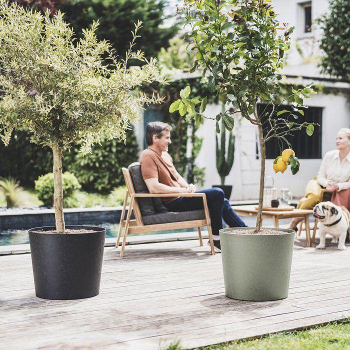 Pot de fleurs Conique Ø 40 cm - EDA - Element - 30 L - Systeme de drainage - Intérieur / Extérieur - Ø 39,1 x H 32 cm - Kaki