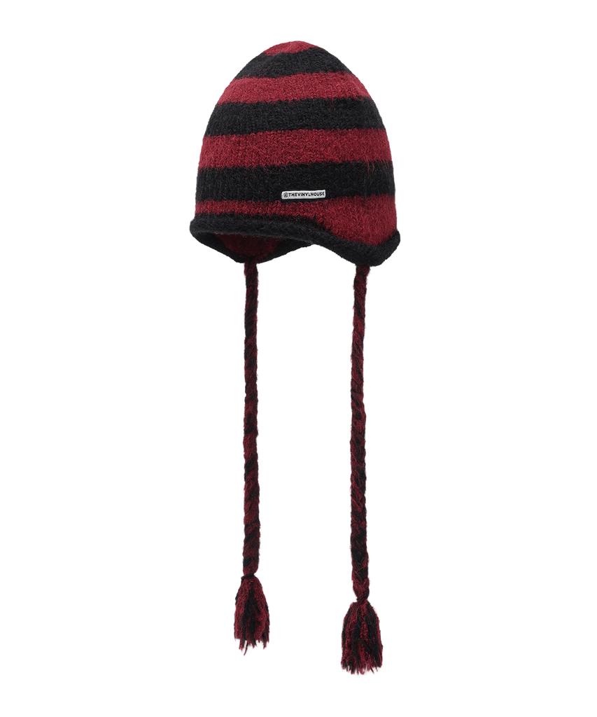 THEVINYLHOUSE Ear Flap Stripe Beanie Red