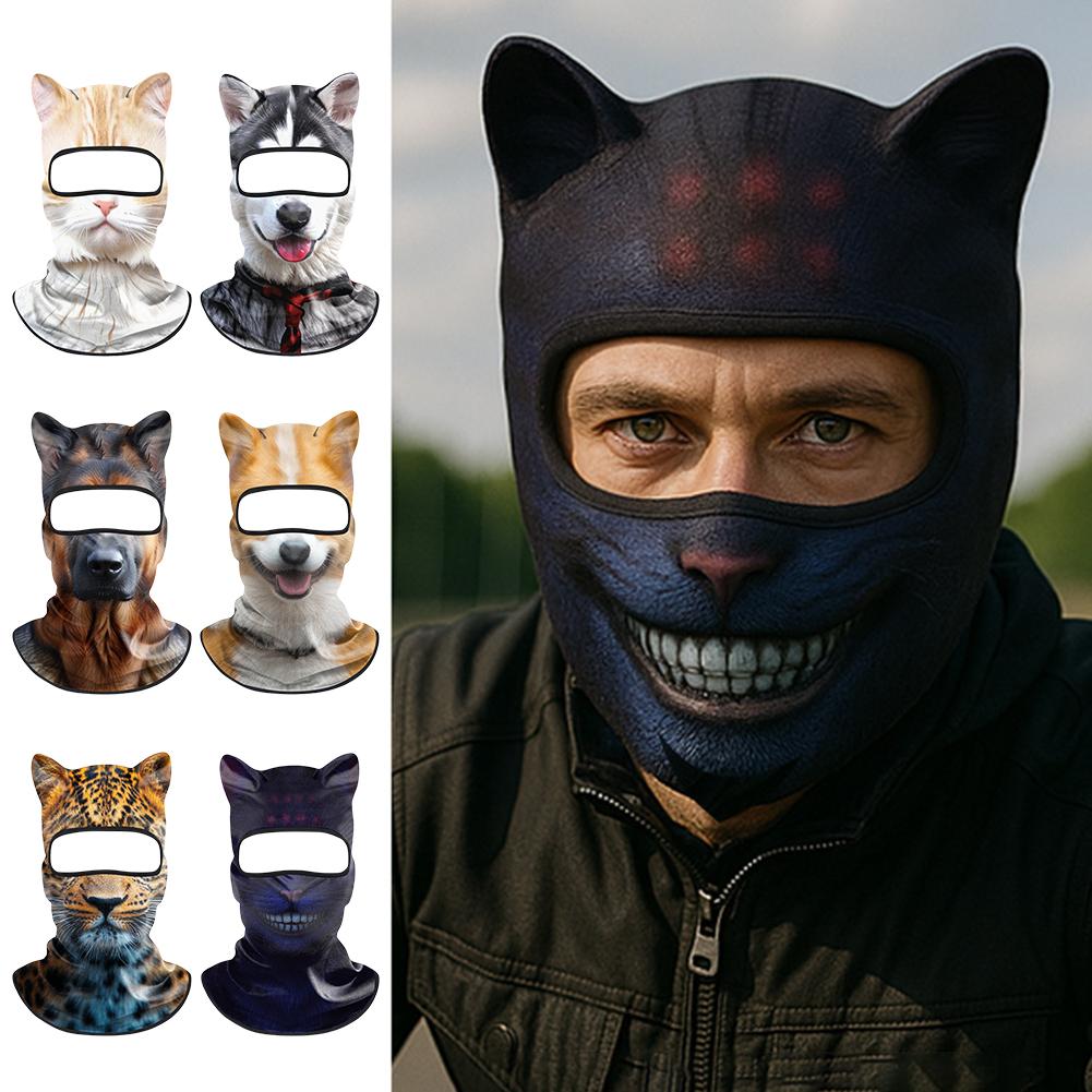 3D Animal Balaclava Cute Animal Print Balaclava with Ears Motorcycle Head Cover Breathable Ski Snowboard Mask Cycling Headgear