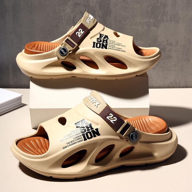 

Мужские летние тапочки с дырками, с принтом букв, трендовые, домашние, для дома, пляжные, мужские тапочки на мягкой подошве 45 хаки