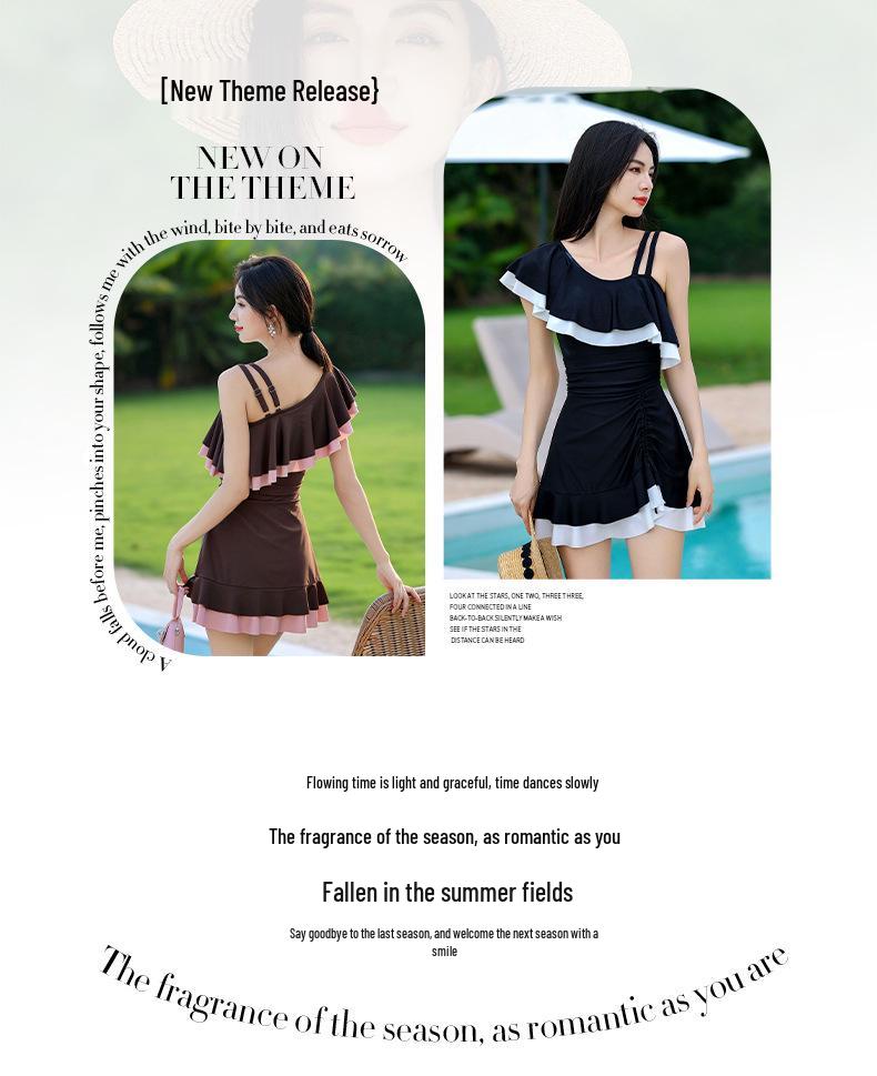 2025 Women's Slimming One-Piece Swimsuit - French Design Skirt Style for Summer & Hot Springs