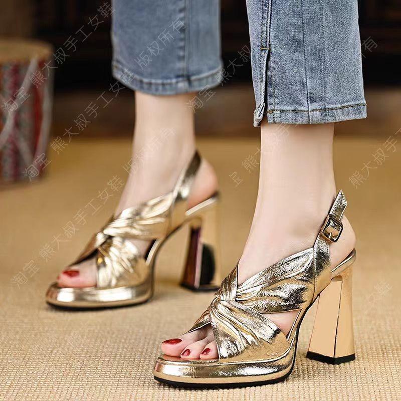 Fashion Super High Heel Fish Mouth Cross Strap Block Heel Back Trip Strap Platform Spring and Summer Women's Shoes