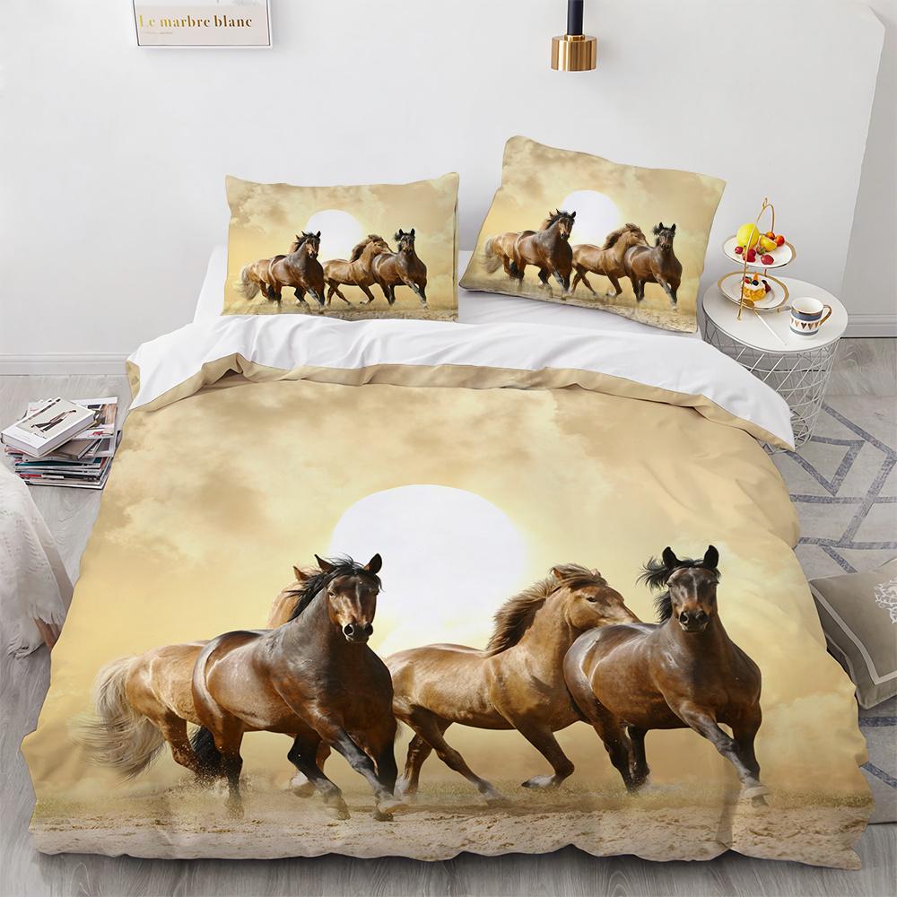 Steed Duvet Cover Set Fire Water Horse Wild Animals Comforter Cover Wildlife Bedding Set King Full Size for Kids Boys Girls Teen