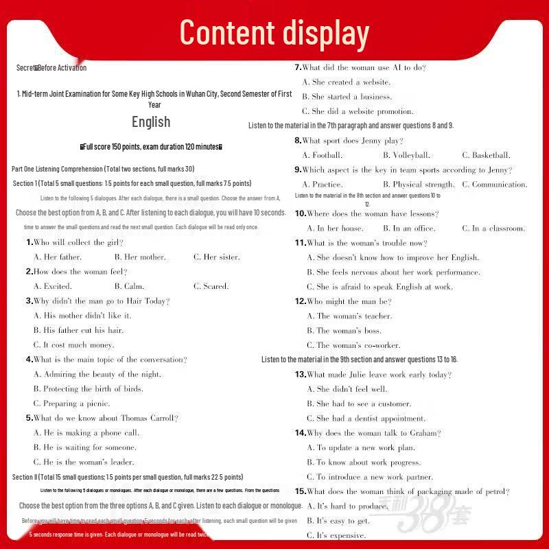 Tianli 38 Sets 2025 High School English Exam Review Papers
