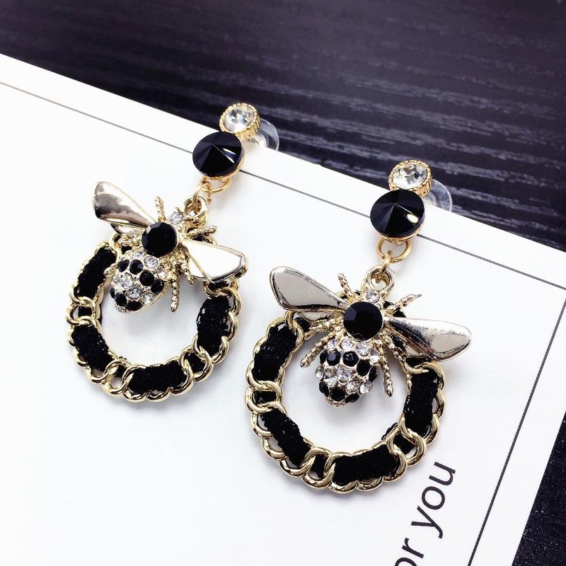 Fairy Style Geometric Bee Rhinestone Earrings – Handmade, Versatile Korean Japanese Design
