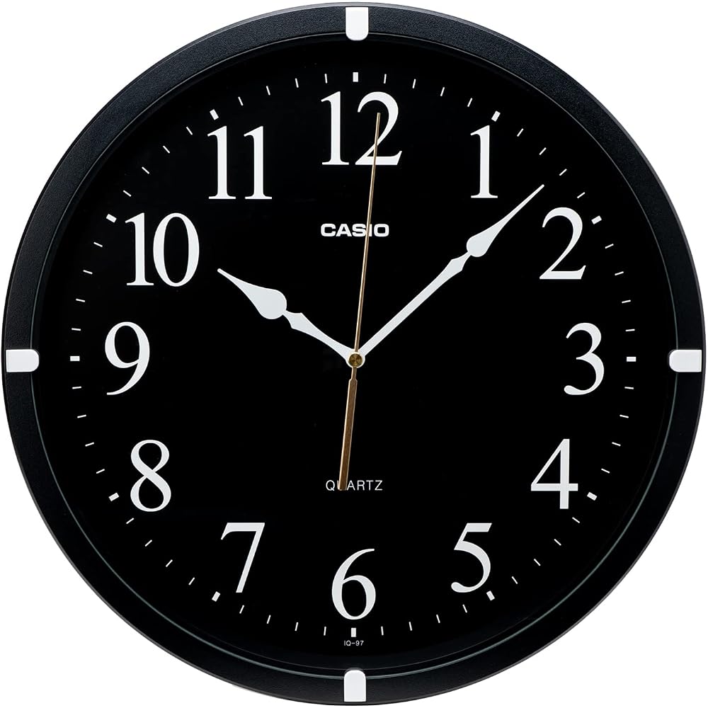 CASIO Wall Clock, Black, Analog, with Step Second Hand, IQ-97-1JF