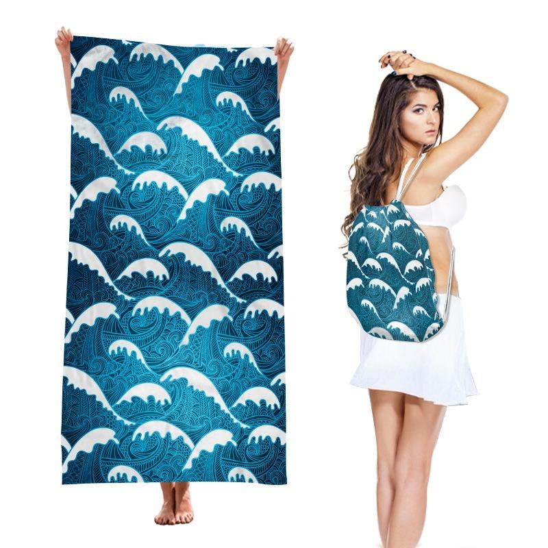 Two-in-one Beach Towel One-piece Bag, Foldable Beach Towel Storage Backpack, Ultra-fine Fiber Printed Beach Towel