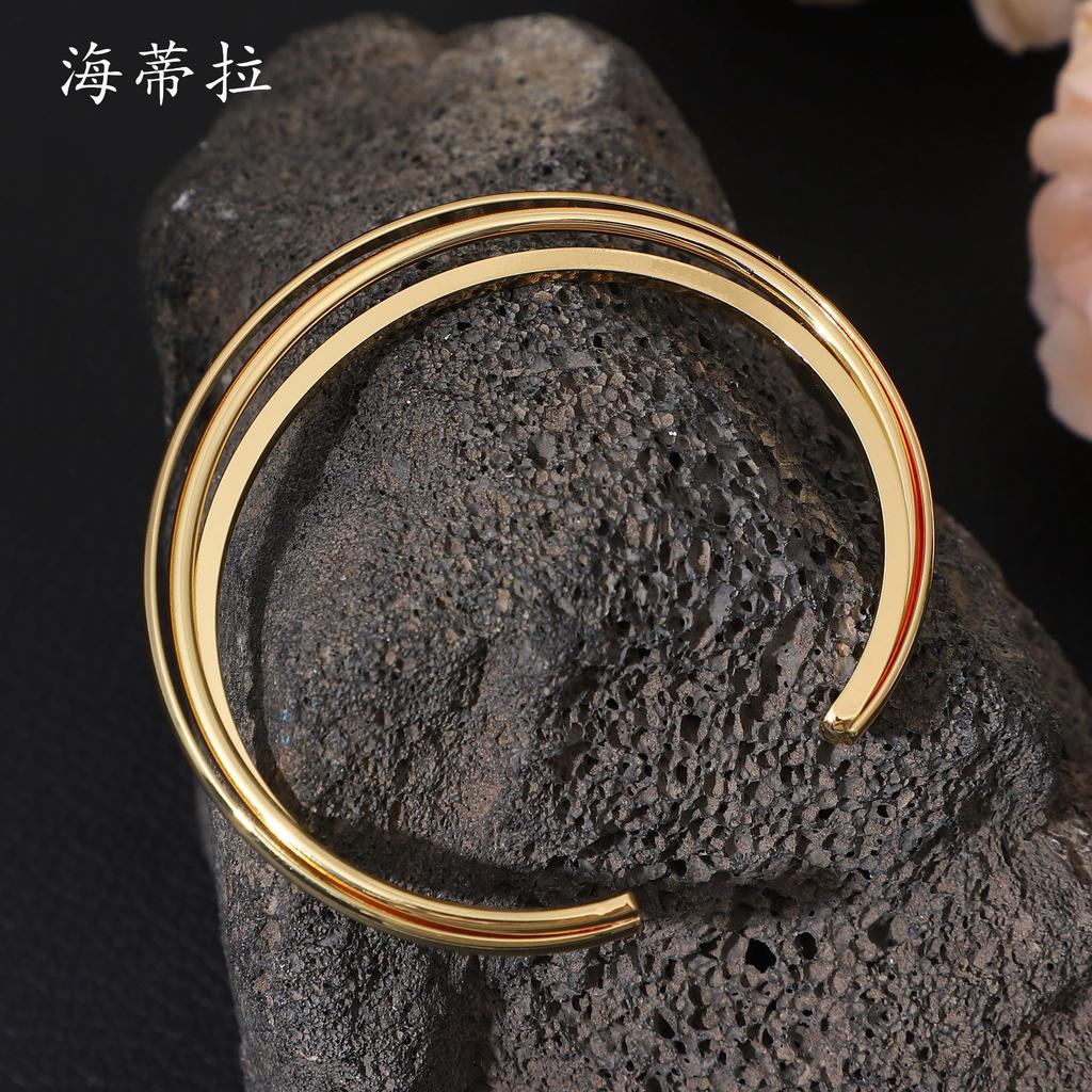Double-layer Cross-opening Bracelet, Gold-plated Fashionable and Simple Women's High-end Versatile Bracelet