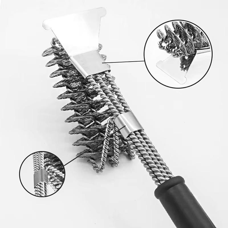 3-in-1 BBQ Grill Brush With Scraper, Heavy Duty Stainless Steel Bristles Long Handle Wire Brush For Grate/Oven Cleaning
