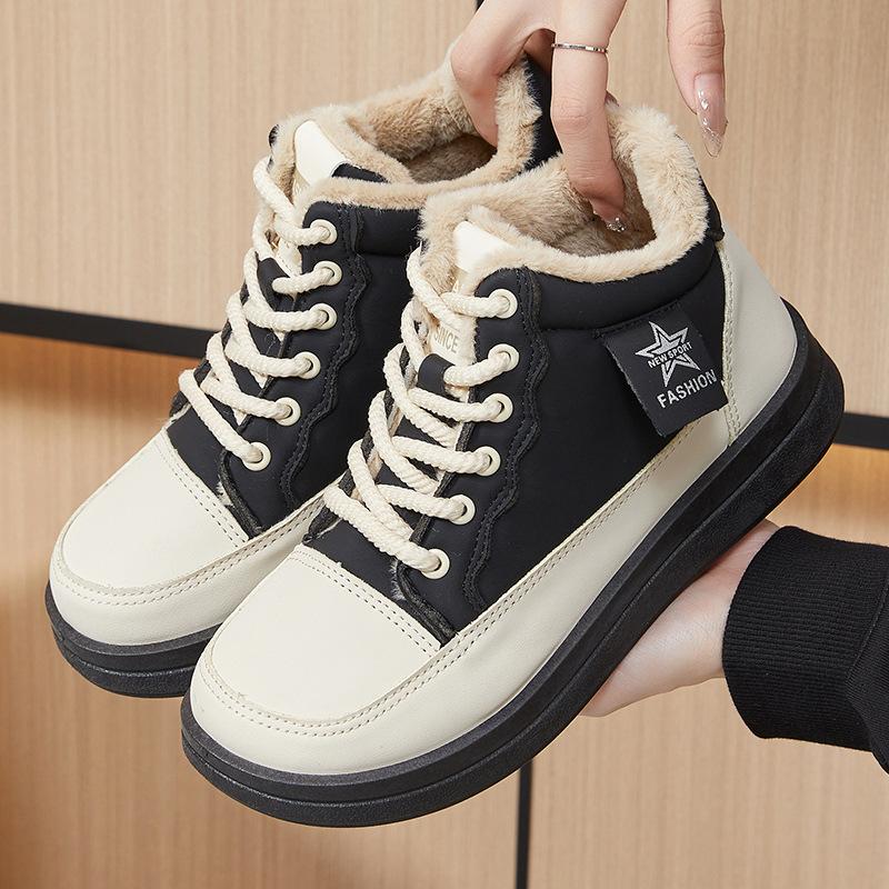 Warme Winter-Schneestiefel für Damen Schnür-Wanderschuhe Outdoor Anti-Rutsch-Sneaker Bequeme Kurze Stiefel mit Kunstfell gefüttert Damen-Knöchelboot