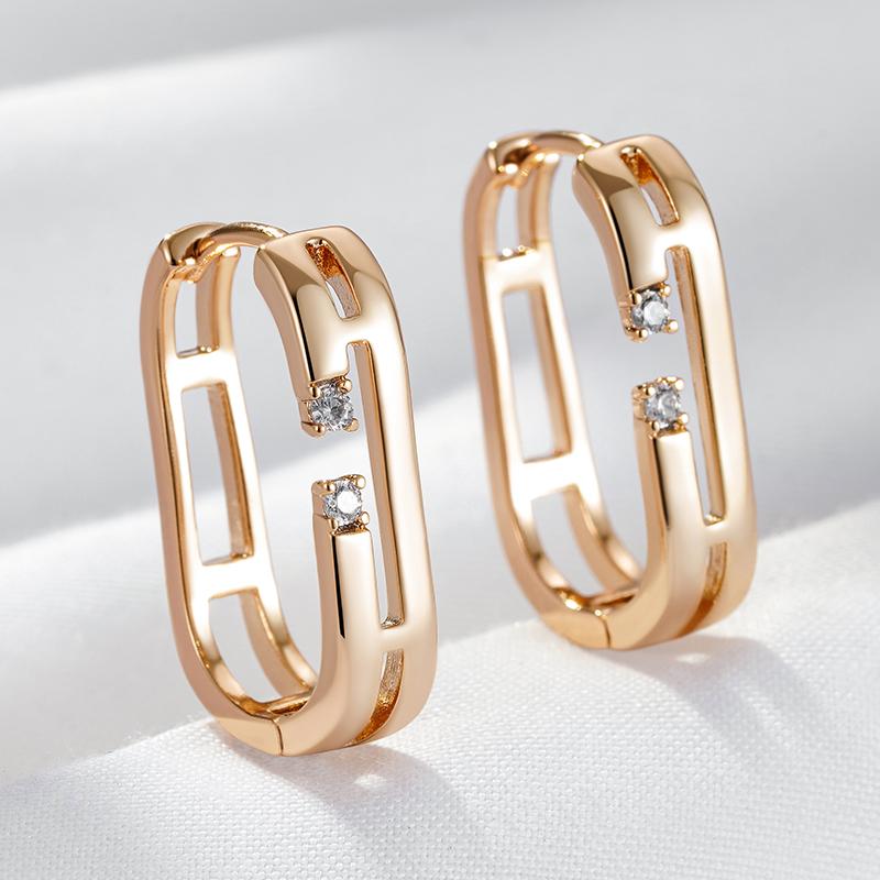 Trendy  Rose Gold Color Geometry Hoop Earrings For Women Shiny Natural Zircon Accessories Vintage Bride Wedding Jewelry