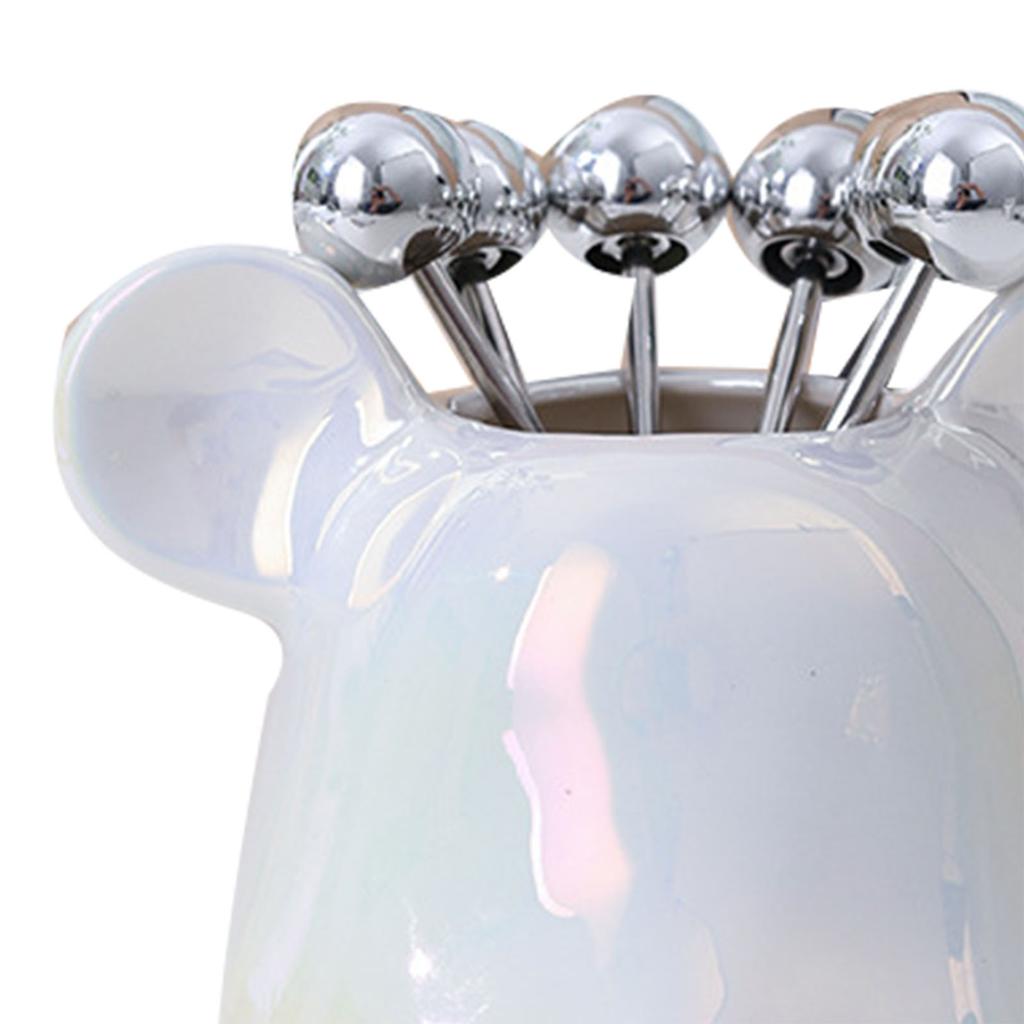 Fruit Fork Storage Jar Cute Animal Shape Ceramic Fork Holder Jar with 6 Stainless Steel Fruit Fork for Home Kitchen