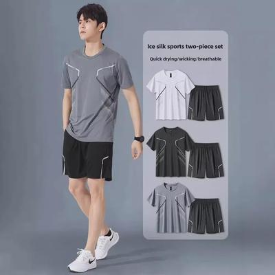 Herren Schnelltrocknende Eisseide Sportbekleidung: Sommer Kurzarm Lauf- & Basketball-Set mit Shorts