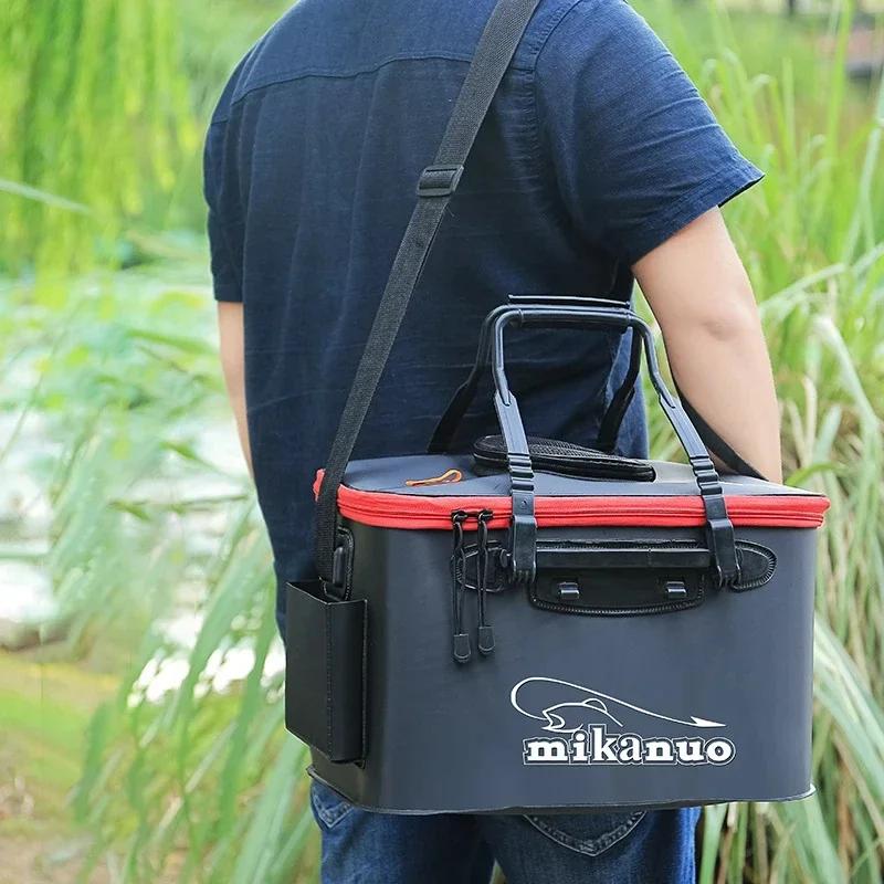 New 30-50cm Fishing Bucket EVA Foldable Carrying Handle Collapsible Live Fish Box with Side Pocket and Zipper for Travel Camping