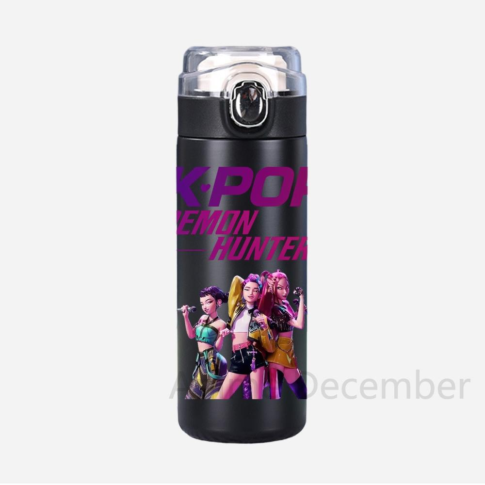 Anime K-Pop Lovci démonů Tištěná termoska Přenosná nerezová láhev na vodu 400 ml Nepropustný kempingový pohár na vodu Dárky