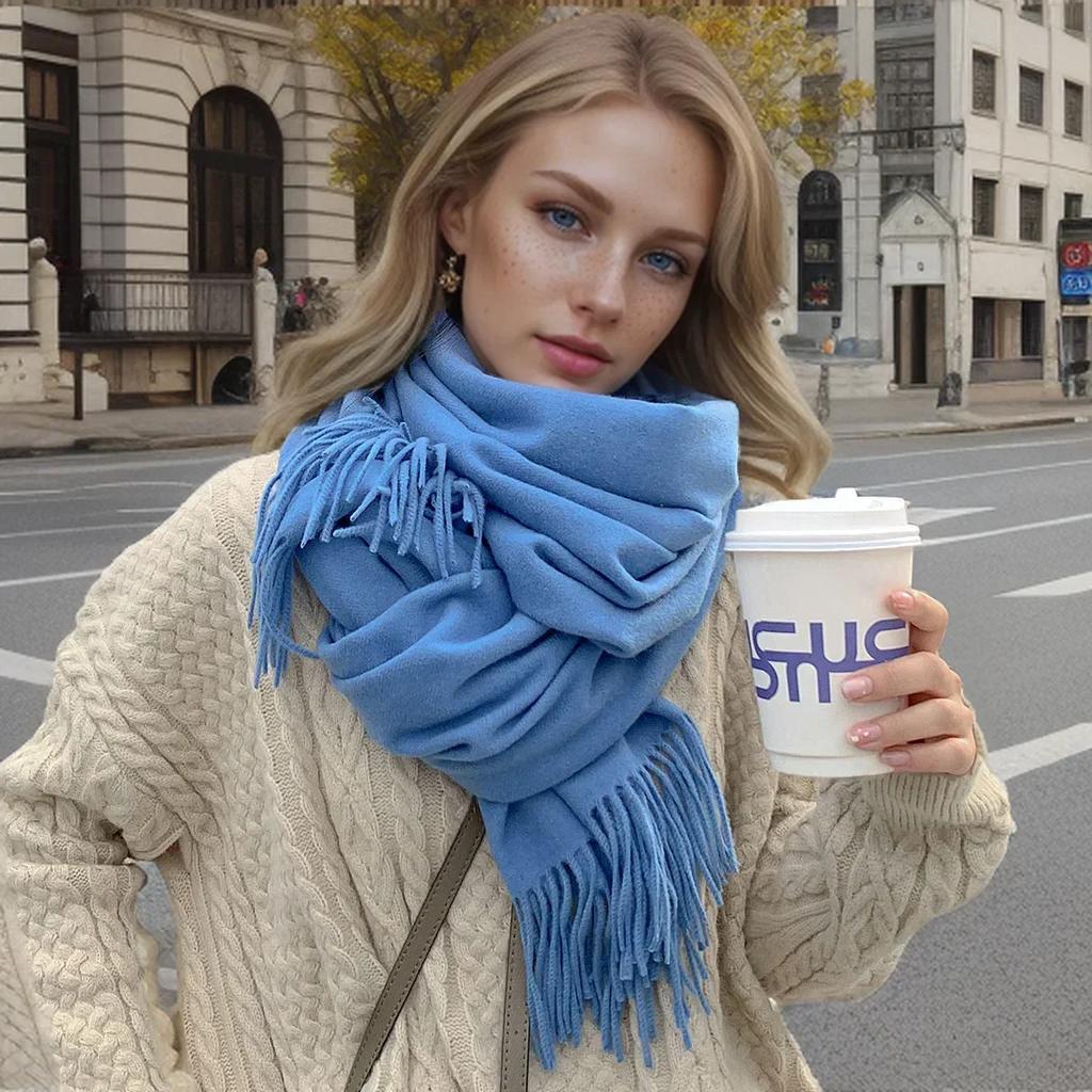 Solid Color Cashmere Scarf For Women Thick Warm Winter Pashmina Shawls Wraps Tassel Female Blanket Echarpe Bufanda Hijab