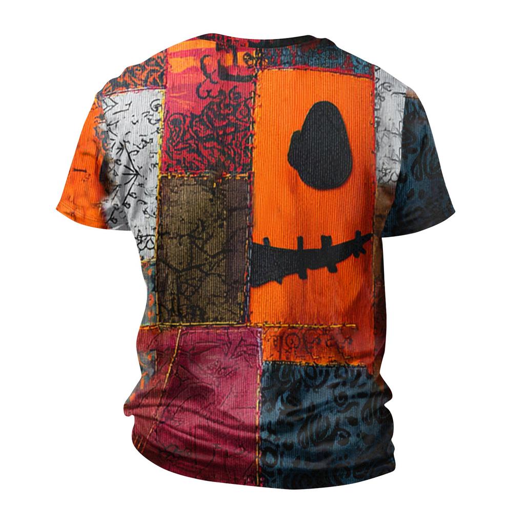 Halloween T Shirt Men's Casual Round Neck Blood Splatter Pattern Tops Horror Bloody Printed Short Sleeve Tops