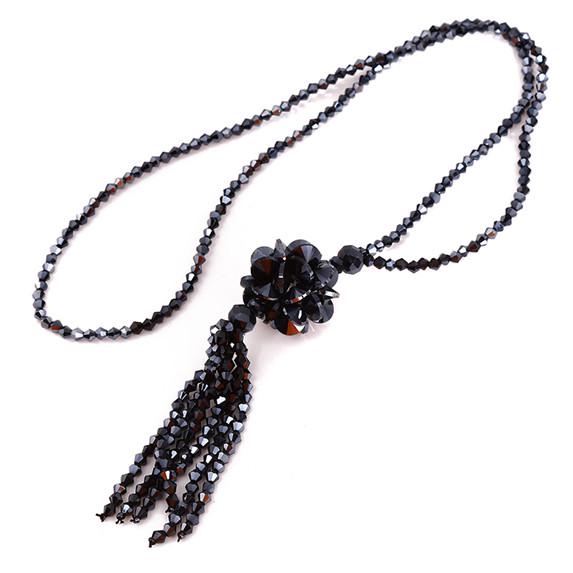 Korean Crystal Beads Long Necklace for Women's Autumn Winter Fashion Chain Tassel Pendant Neck Decoration