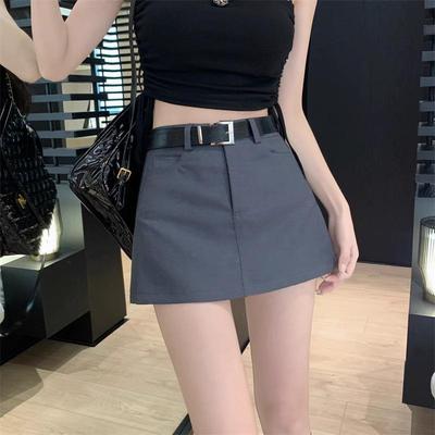 Falda Gris de Tiro Alto Estilo Universitario Línea A para Mujer Otoño 2023
