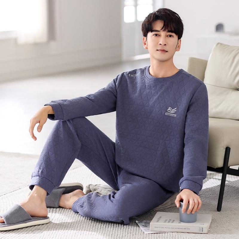 

Пижама мужская весенне-осенняя утолщенная хлопковая с длинным рукавом осенне-зимняя мужской комплект домашней одежды из воздушного хлопка 3XL