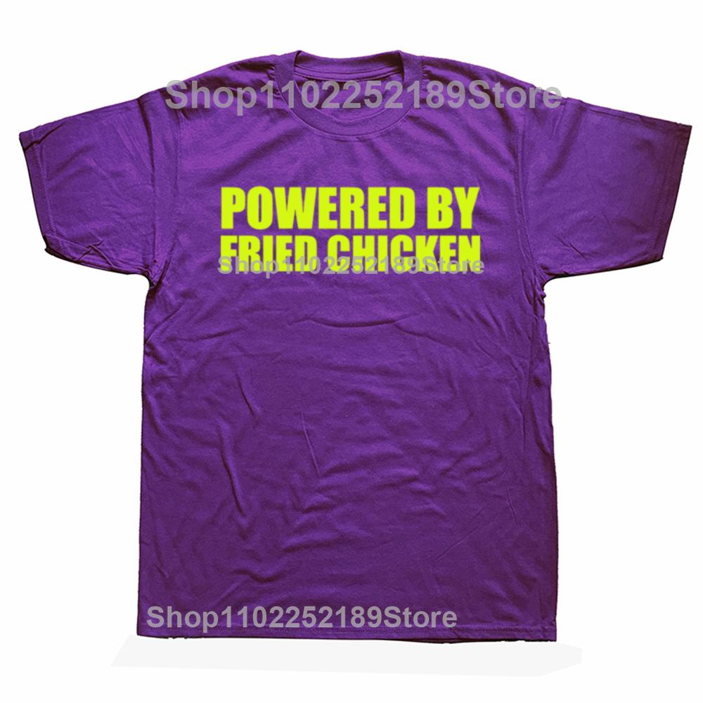 Funny Powered By Fried Chicken Graphic T-shirts Men Women s Fashion Casual Tshirt 100% Cotton Loose Oversized T Shirt 4XL