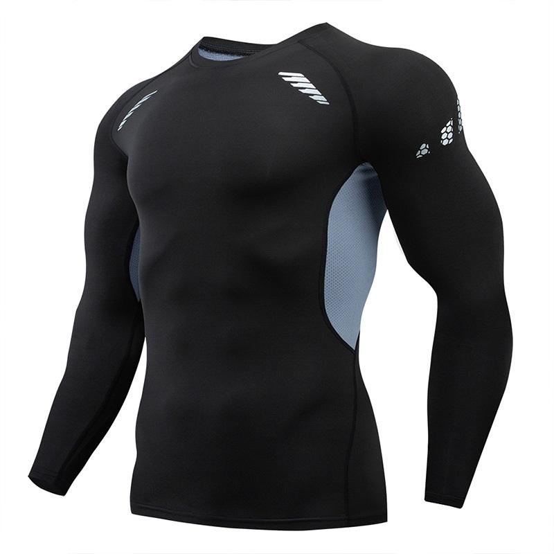 Men's Quick-drying Breathable Long-sleeved Outdoor Running Printing Sports Compression Tight-fitting Fitness Training T-shirt
