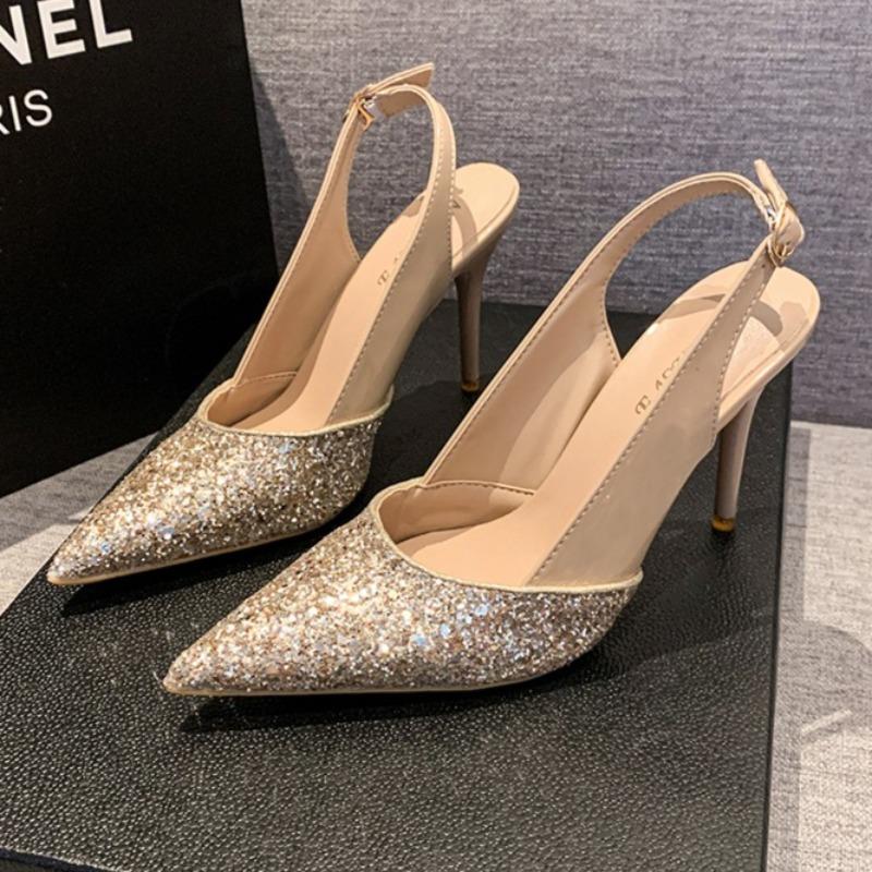 Fashion Bling Fashion High Heels Women Sandals 2025 Summer Pointed Toe Shoes New Elegant Stilettos Slippers Party Dress Pumps Sandalias
