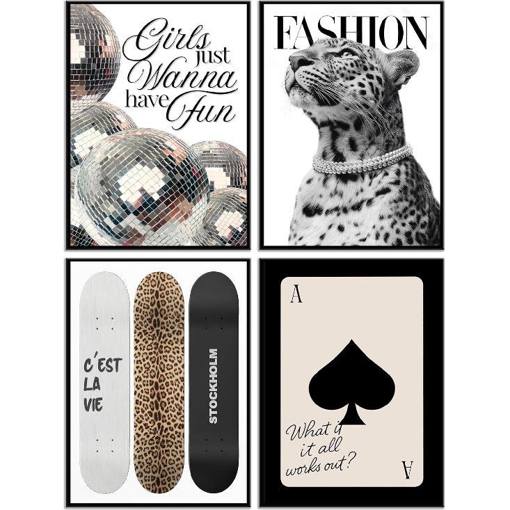 Trendy Leopard Wall Art Stockholm Style Room Wall Decor Chic Luxury Y2k Fashion Cheetah Posters Disco Ball Girls Wanna Have Fun Pictures Prints
