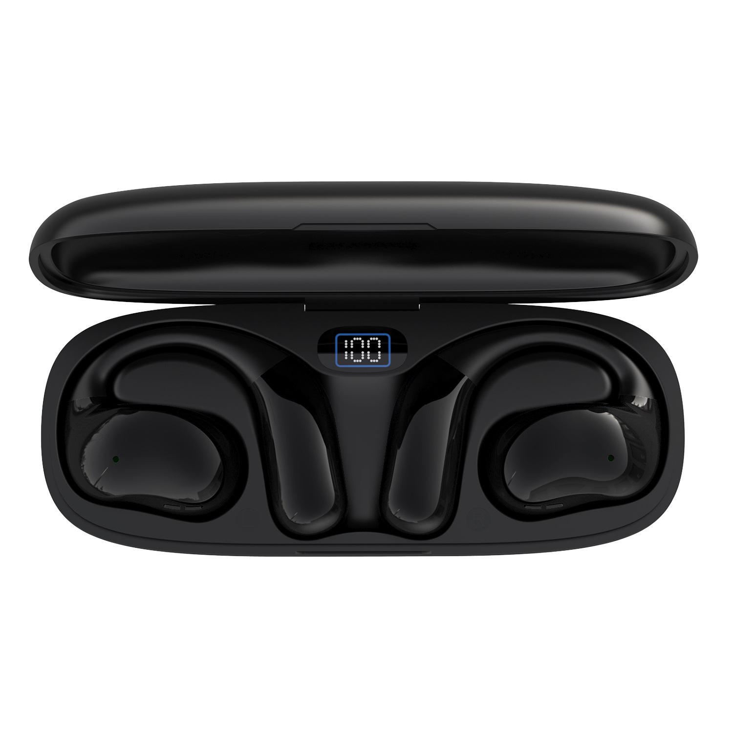 

YJ11 Bluetooth Dual Ear Hanging Earphones with Charging Case & Digital Display, Non-In-Ear Stereo, Single Ear Use Compatible. чорний