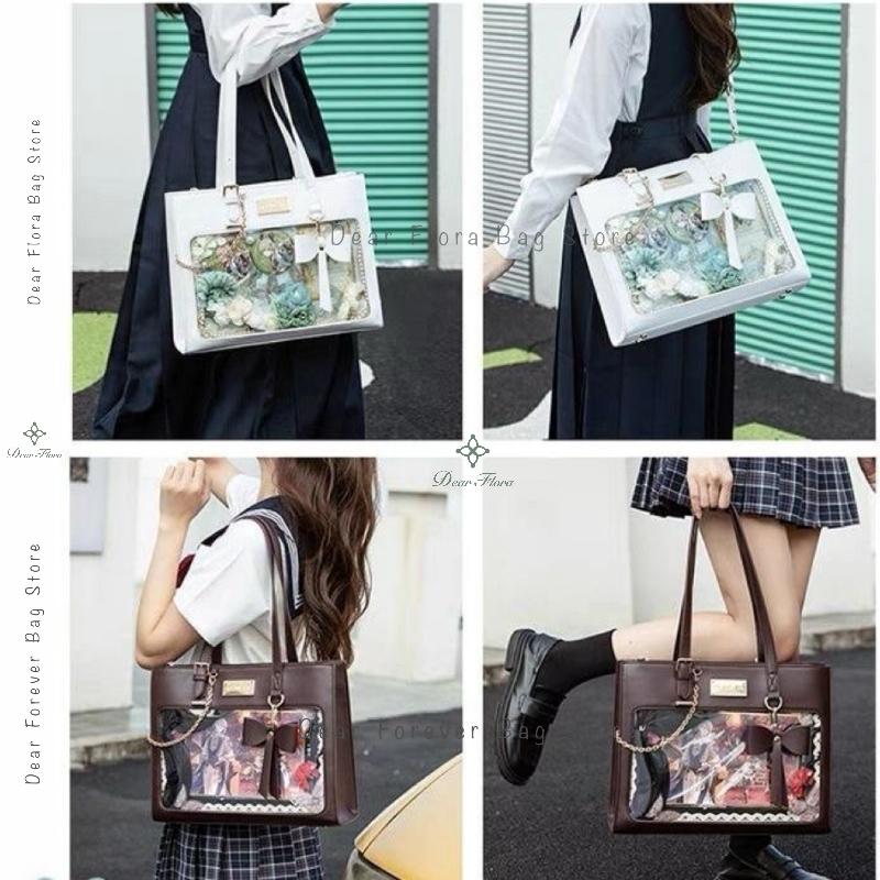 Damen Mode Schleife Ita Tasche Modische Tragetasche Süßes Mädchen Transparente Umhängetasche Lolita Umhängetasche DIY Display Abzeichen Handtaschen