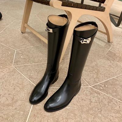 Damesschoenen Winter Platform Dames Lange Laars Mode Dikke Zool Platte Hakken Ronde Neus Knielange Laars Zijrits Ridderlaars