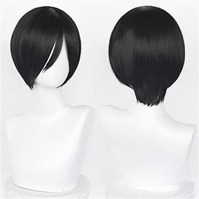 High Quality Ada Wong Cosplay Wig 32cm Short Black Scalp Heat Resistant Synthetic Hair Anime Game Movie Cosplay Wigs + Wig Cap
