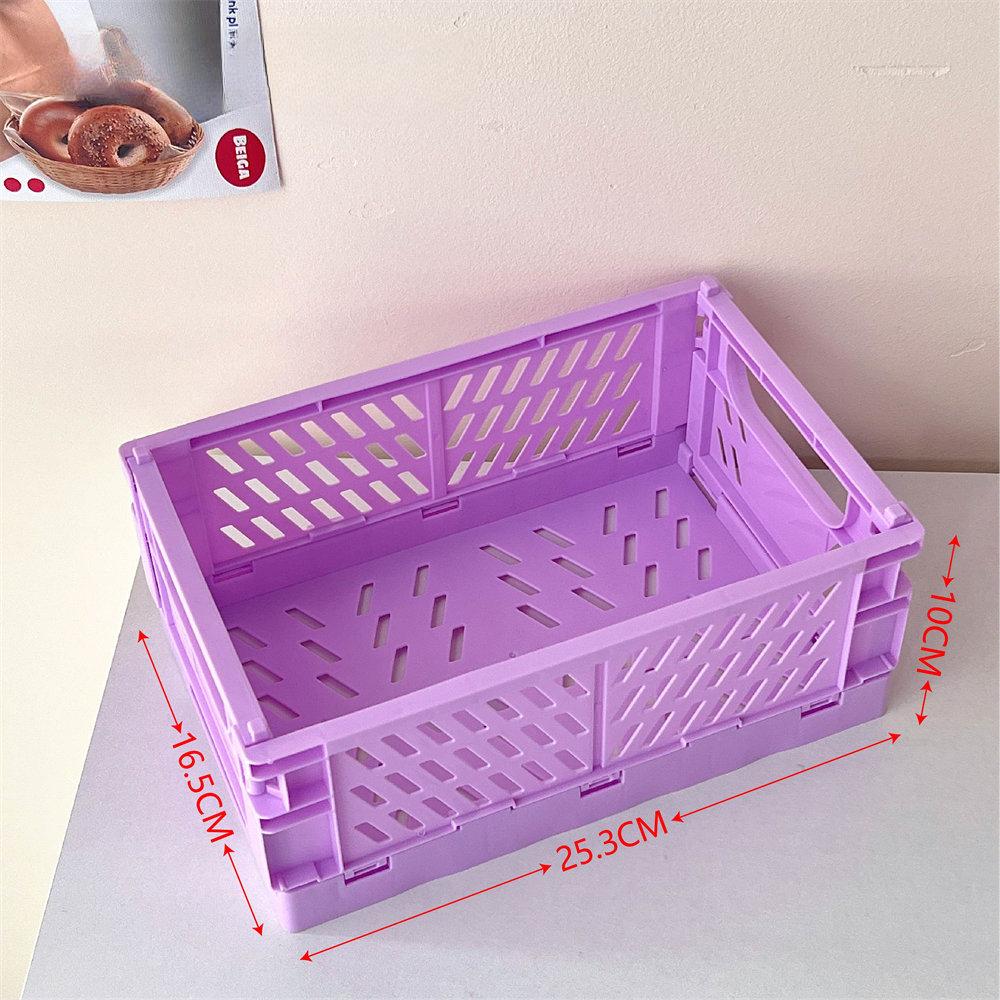Cute Ins Folding Plastic Storage Rack Organizer Box Student Portable Desktop Food Toy HandAccount Tape Stationery Storage Basket