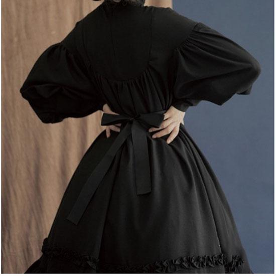 

Японский костюм горничной, одежда, платье с длинными рукавами, свободного кроя, на пуговицах, с кружевной отделкой, для девочки, лолита, с рукавами-фонариками XS чёрный