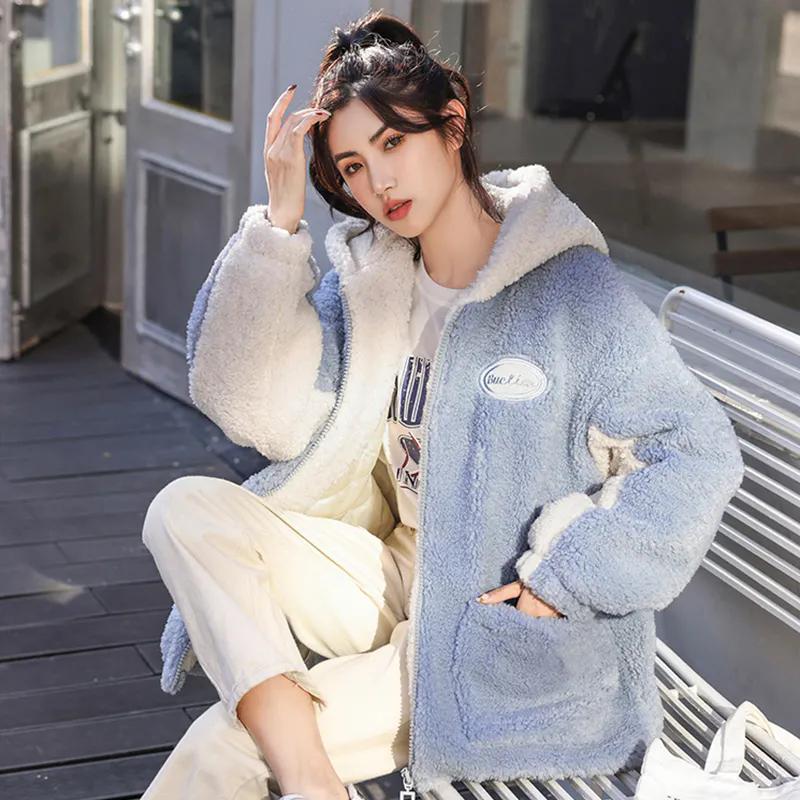 Winter Women's Warm Plush Thickened Hooded Coat Female Large Size Versatile Short Loose Lamb Wool Jacket