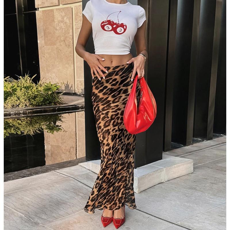 Summer Sexy Leopard-print Fishtail Dress Chiffon Floor Long Half Length European American Fashion Hit