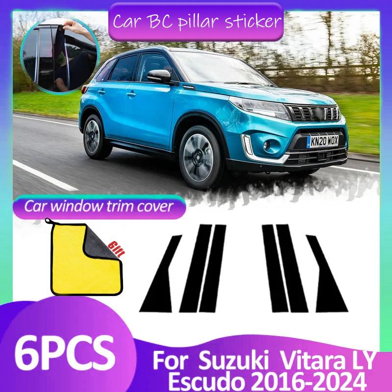 Car Window Trim Cover Pillar Door Sticker Black Carbon Fiber Silver B C Column Accessories For Suzuki Vitara LY Escudo 2016~2024