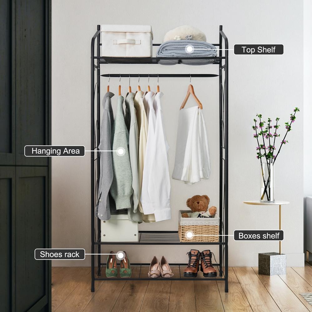Unho Rack : Metal Clothes Hanging Rail Garment Rack Black Open Wardrobe Bedroom Coat Stand with Shoe Storage 78 X 36 X 160cm