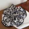 Korean Woman Big Elegant Black White Printed Elastic Hair Band Scrunchies Hair Ties Ladies Ponytail Holder Hair Accessories