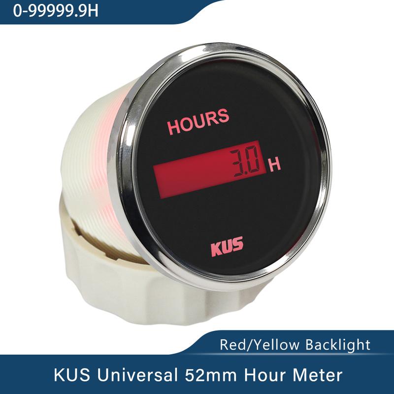 KUS 52mm 2" Engine Hour Meter Gauge with Backlight 12V 24V 99999.9h