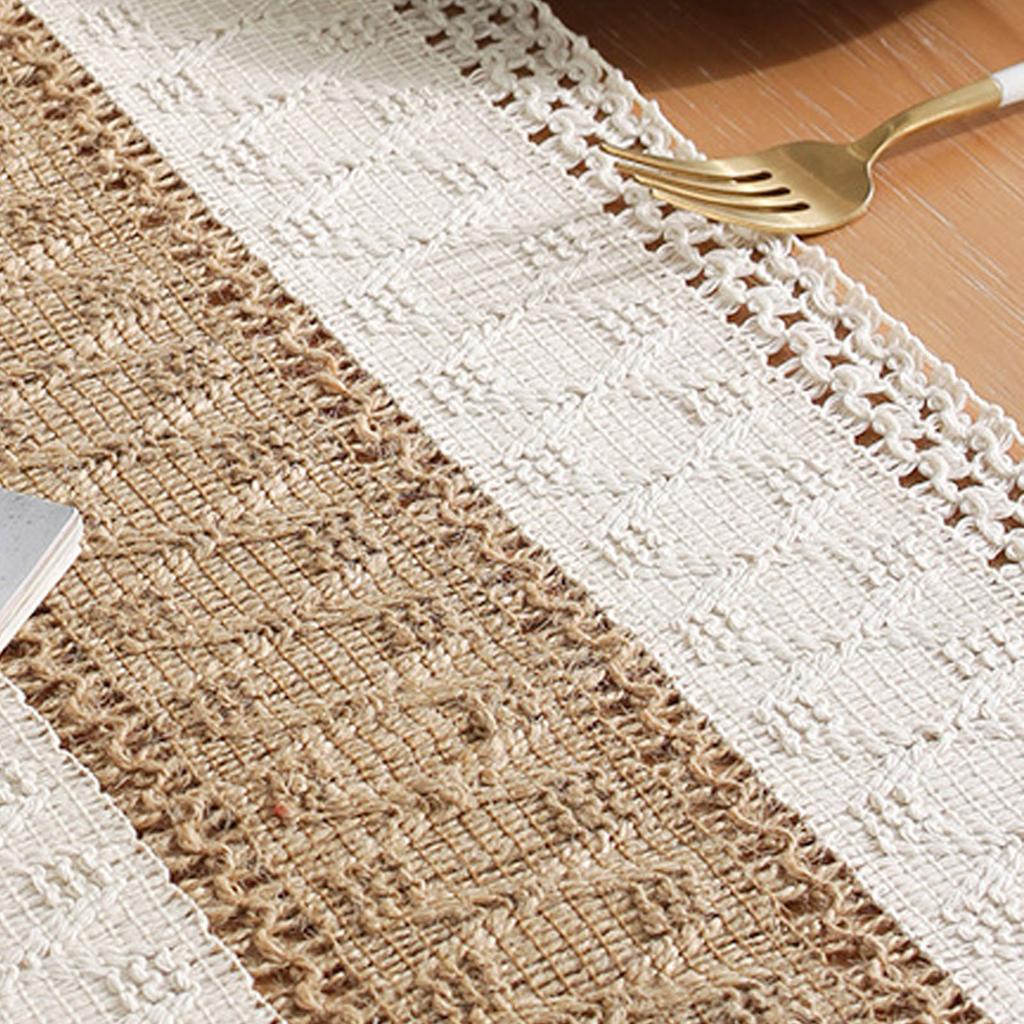 Rustic Table Runner Macrame Table Runner Cotton Desk Decoration for Holiday Party Farmhouse Wedding 180x30cm Coffee