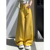 Women's High Waist Wide Leg Jeans Casual Yellow Denim Pants Streetwear Trousers