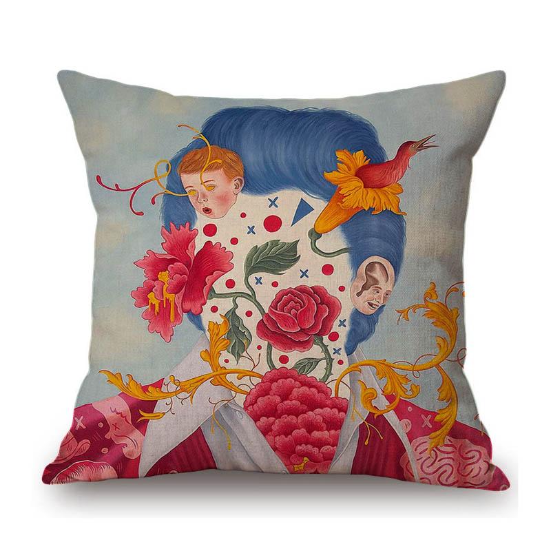 Rafael Silveira Surrealism Oil Painting Pretty Faceless Girl Flower Growth Cotton Linen Sofa Throw Pillow Case Cushion Cover