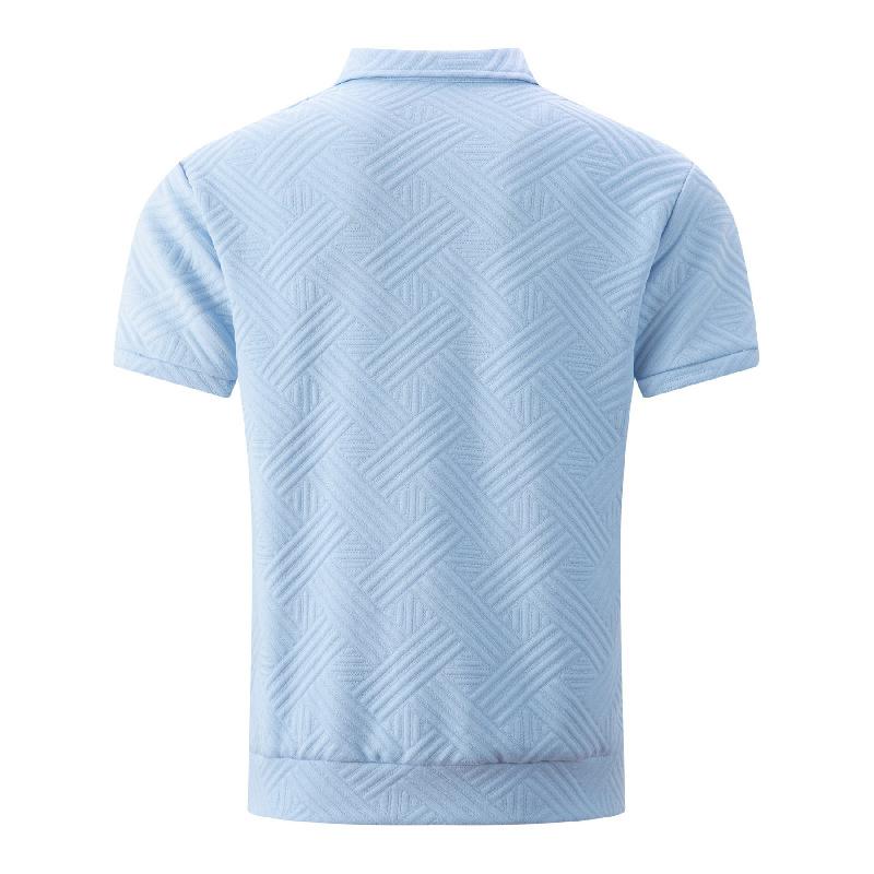 New Men's Clothing, Large Size Men's Solid Color Jacquard Lapel Casual Outdoor Zip-up Short-sleeve Jacket